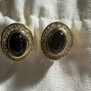 Dior Black and Gold Oval Earrings